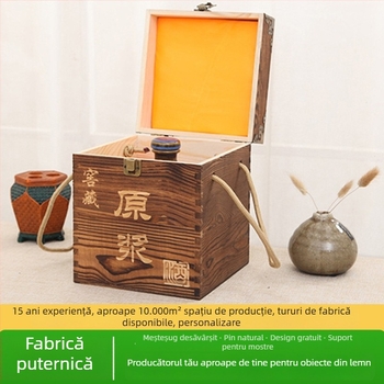 Cutie din lemn pentru vin pentru două sticle, gravată, lemn natural, interior personalizabil, model JXQ509