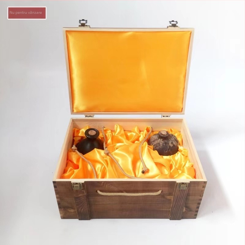 Cutie din lemn pentru vin pentru două sticle, gravată, lemn natural, interior personalizabil, model JXQ509