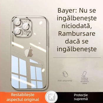 Carcasă transparentă ultra-subțire pentru iPhone 14, 13 Pro Max, 15 Plus, 12/11, cu lentilă pentru cameră