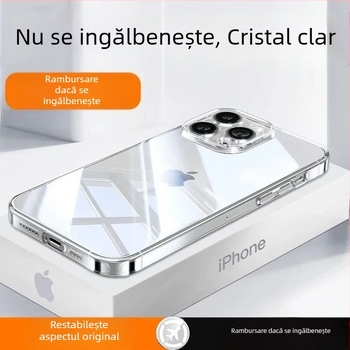 Carcasă transparentă ultra-subțire pentru iPhone 14, 13 Pro Max, 15 Plus, 12/11, cu lentilă pentru cameră