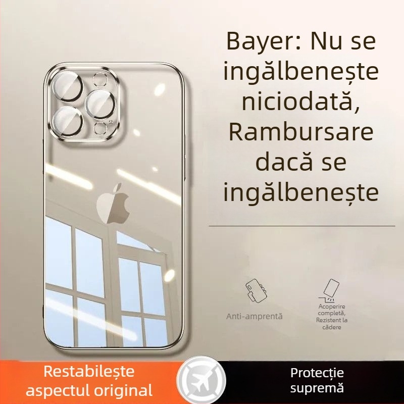 Carcasă transparentă ultra-subțire pentru iPhone 14, 13 Pro Max, 15 Plus, 12/11, cu lentilă pentru cameră