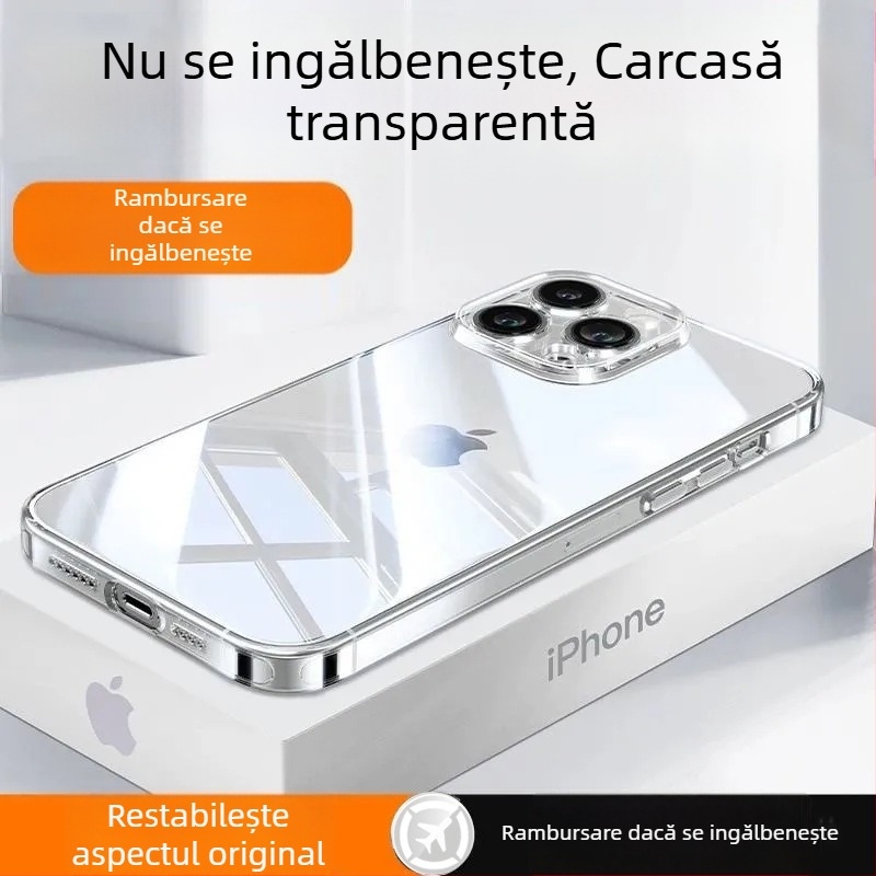 Carcasă transparentă ultra-subțire pentru iPhone 14, 13 Pro Max, 15 Plus, 12/11, cu lentilă pentru cameră