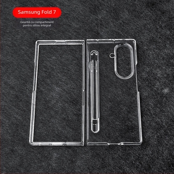Carcasă flip pentru Samsung Galaxy Z Fold7, transparent lucios din PC, cu compartiment pentru stilou, antișoc și antiamprentă