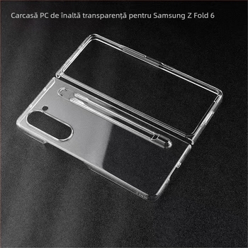 Carcasă flip pentru Samsung Galaxy Z Fold7, transparent lucios din PC, cu compartiment pentru stilou, antișoc și antiamprentă