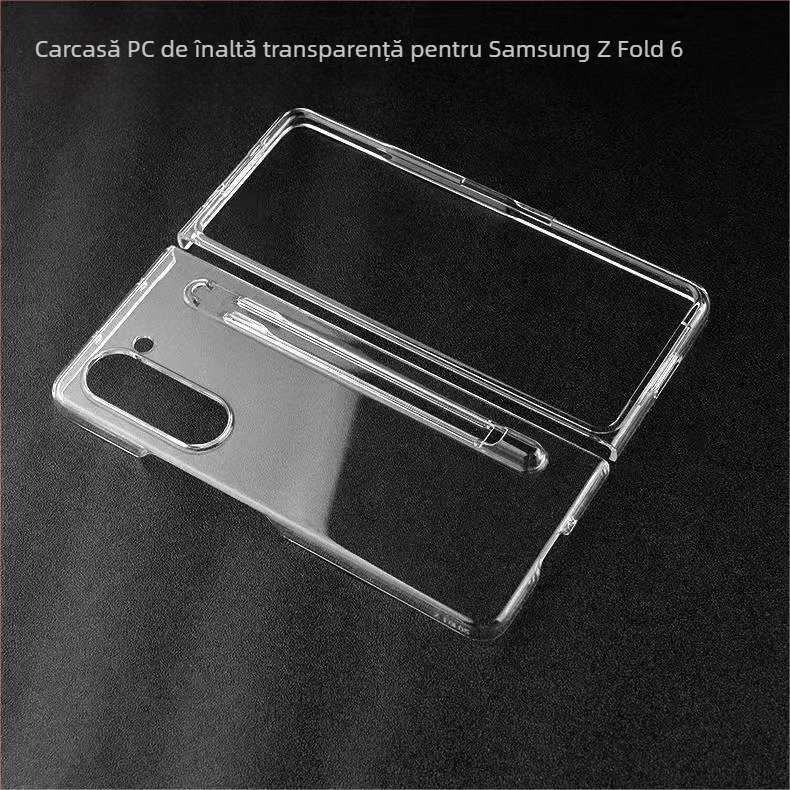 Carcasă flip pentru Samsung Galaxy Z Fold7, transparent lucios din PC, cu compartiment pentru stilou, antișoc și antiamprentă