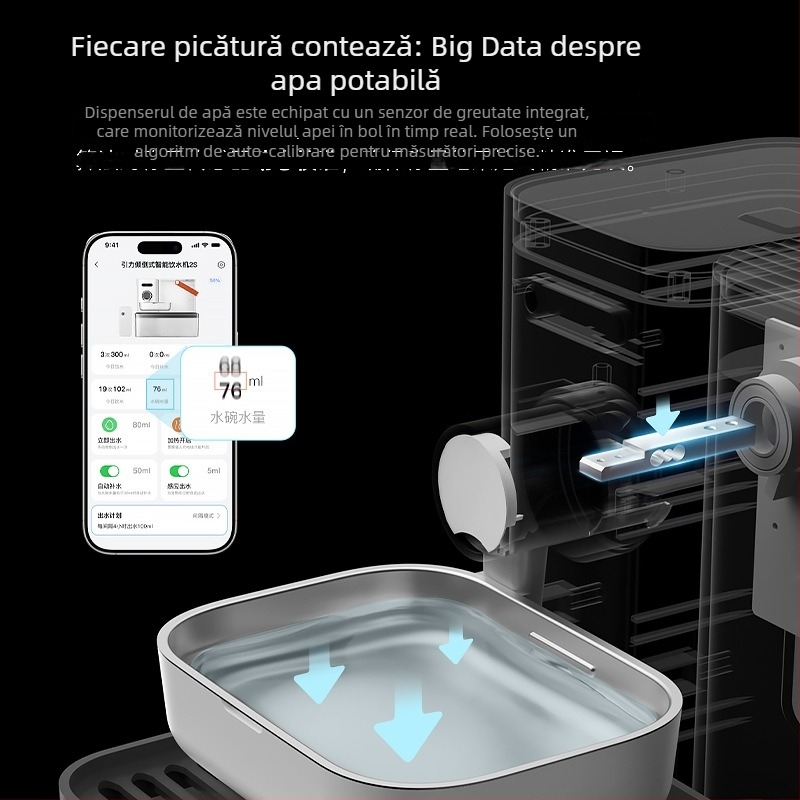 Dispenser de apă pentru animale de companie cu control prin aplicație, design detașabil, potrivit pentru câini și pisici, greutate 1,8 kg
