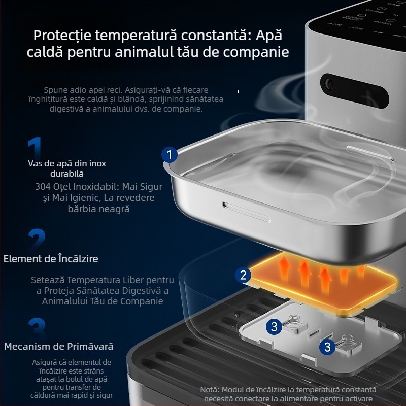 Dispenser de apă pentru animale de companie cu control prin aplicație, design detașabil, potrivit pentru câini și pisici, greutate 1,8 kg