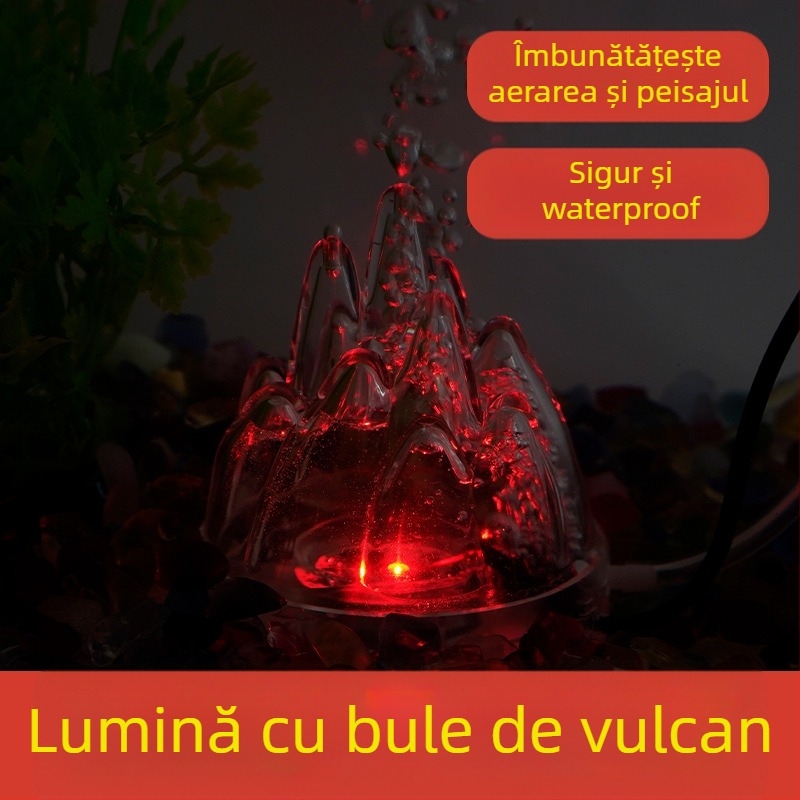 Lampă pentru acvariu cu baloane în peisaj vulcanic, pompă de oxigen, lampă pagodă, impermeabilă