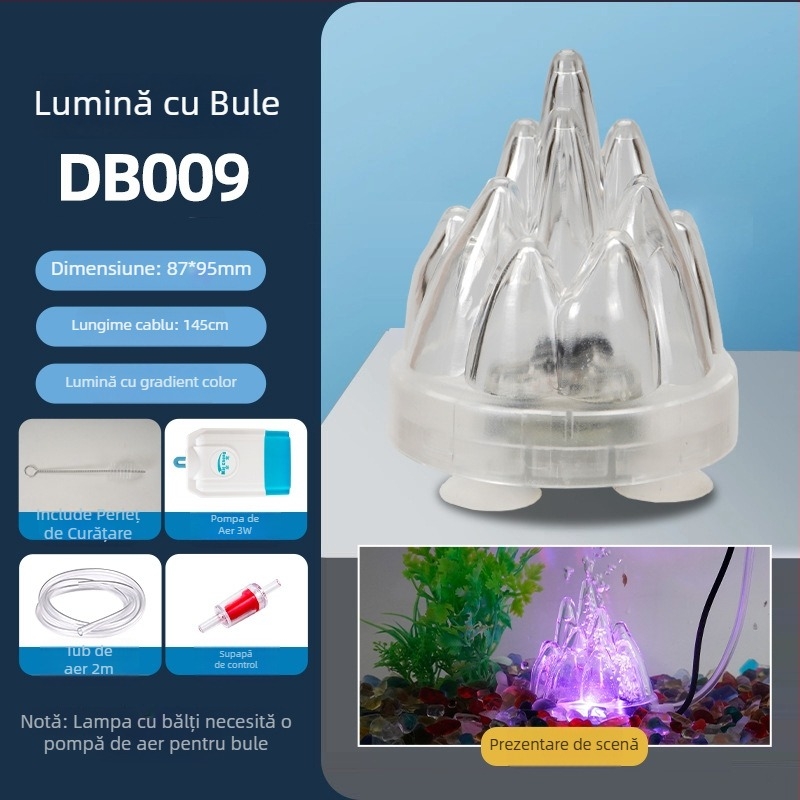 Lampă pentru acvariu cu baloane în peisaj vulcanic, pompă de oxigen, lampă pagodă, impermeabilă