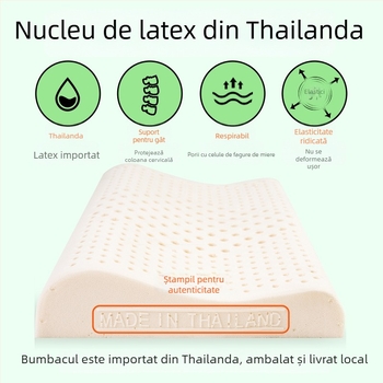 Perne de copii din latex cu susținere pentru gât - latex natural 90%+, formă dreptunghiulară, husă din fibre sintetice, potrivită pentru toate sezoanele