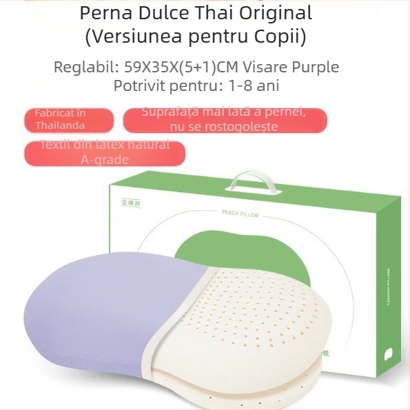 Perne de copii din latex cu susținere pentru gât - latex natural 90%+, formă dreptunghiulară, husă din fibre sintetice, potrivită pentru toate sezoanele