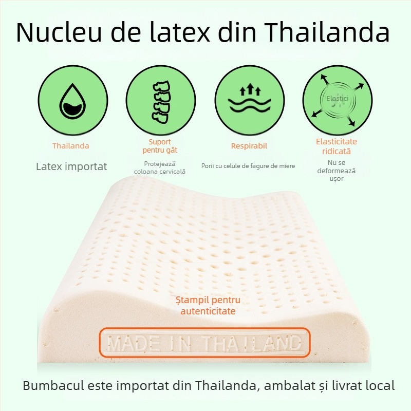 Perne de copii din latex cu susținere pentru gât - latex natural 90%+, formă dreptunghiulară, husă din fibre sintetice, potrivită pentru toate sezoanele