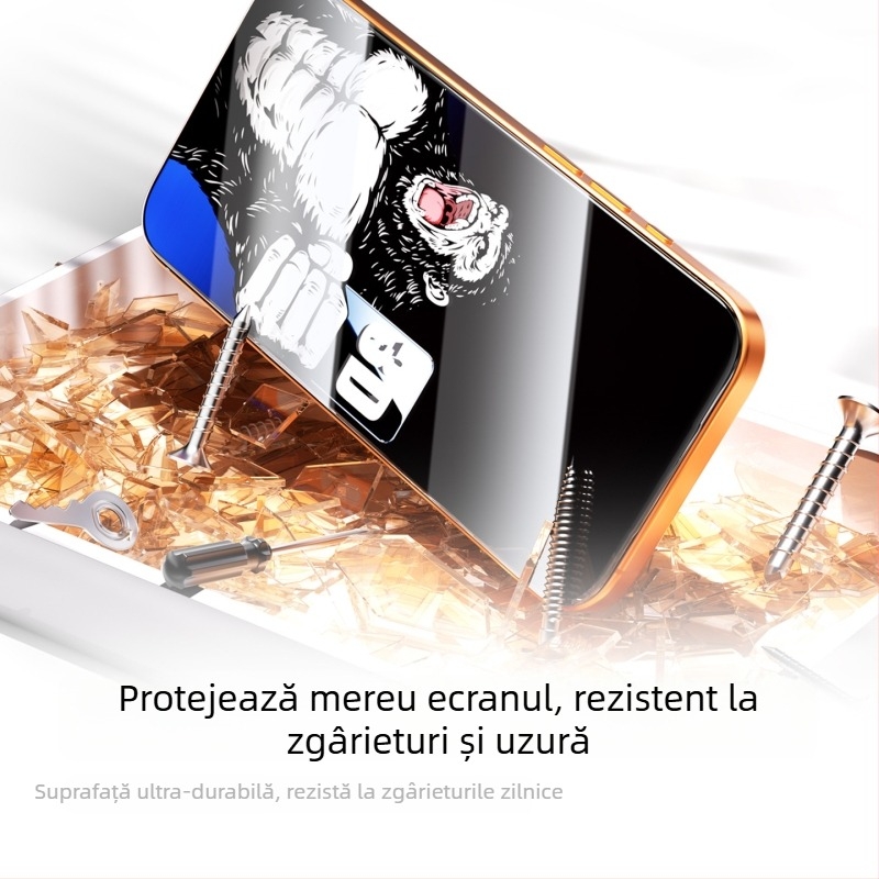 Protecție ecran din sticlă temperată pentru iPhone 14 Pro Max — claritate HD, muchii ultra-curvate, acoperire completă, praf rezistent, anti-amprentă, anti-cadere, protecție a confidențialității, margini electroplate