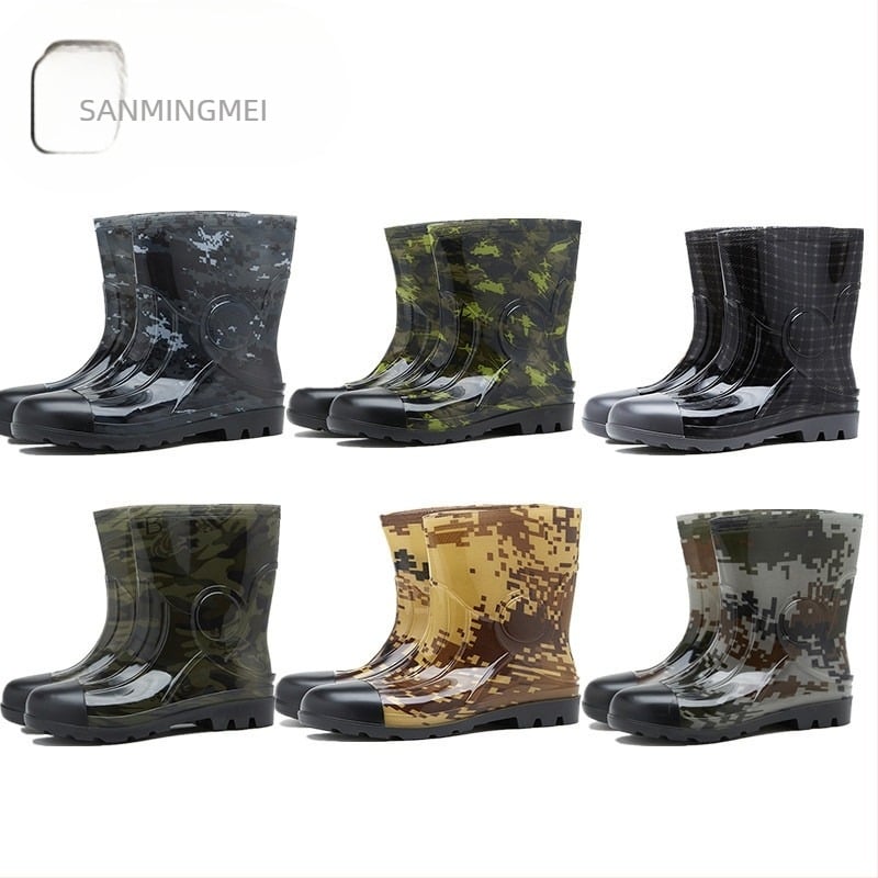 Cizmă de ploaie pentru bărbați, până la gambe, impermeabilă, antiderapante, rezistente la uzură, model camuflaj