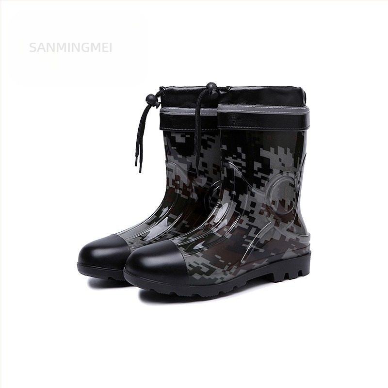 Cizmă de ploaie pentru bărbați, până la gambe, impermeabilă, antiderapante, rezistente la uzură, model camuflaj