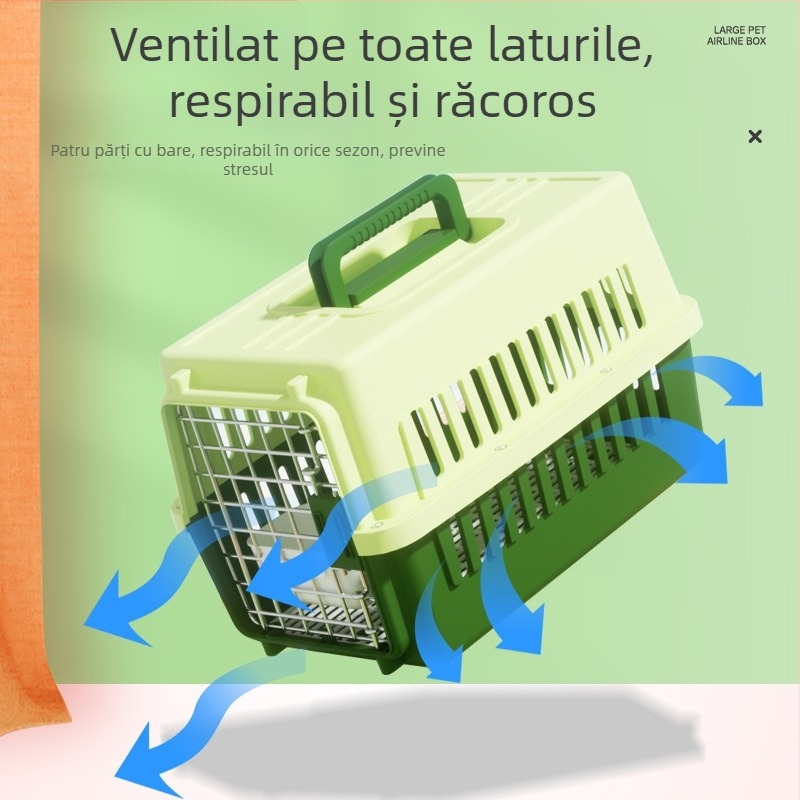 Carrier din plastic pentru animale, 48L, model Cartoon, transport pentru pisici și câini