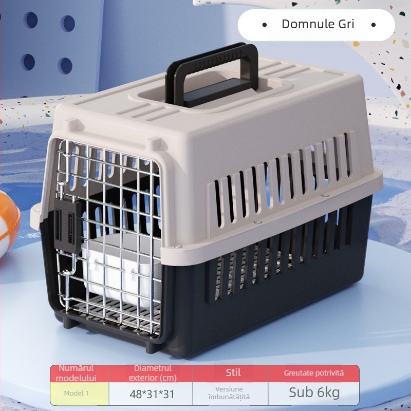 Carrier din plastic pentru animale, 48L, model Cartoon, transport pentru pisici și câini