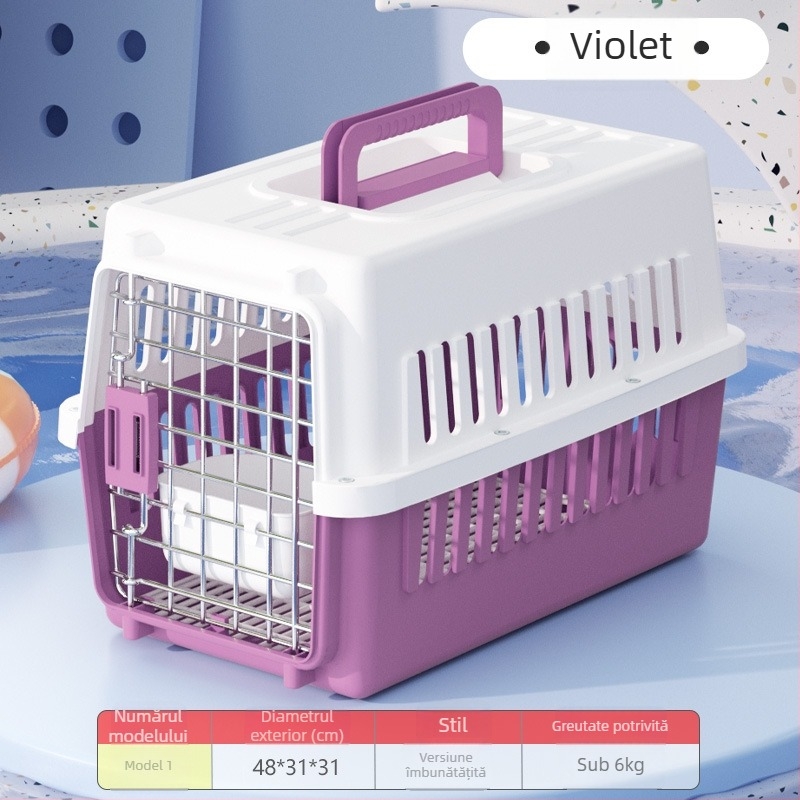 Carrier din plastic pentru animale, 48L, model Cartoon, transport pentru pisici și câini