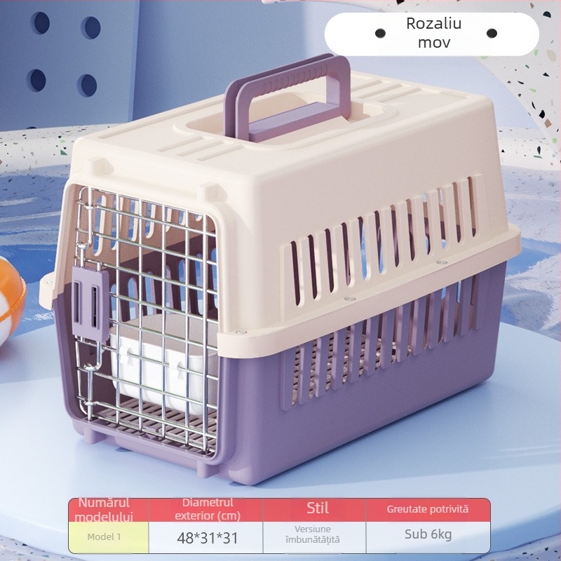 Carrier din plastic pentru animale, 48L, model Cartoon, transport pentru pisici și câini