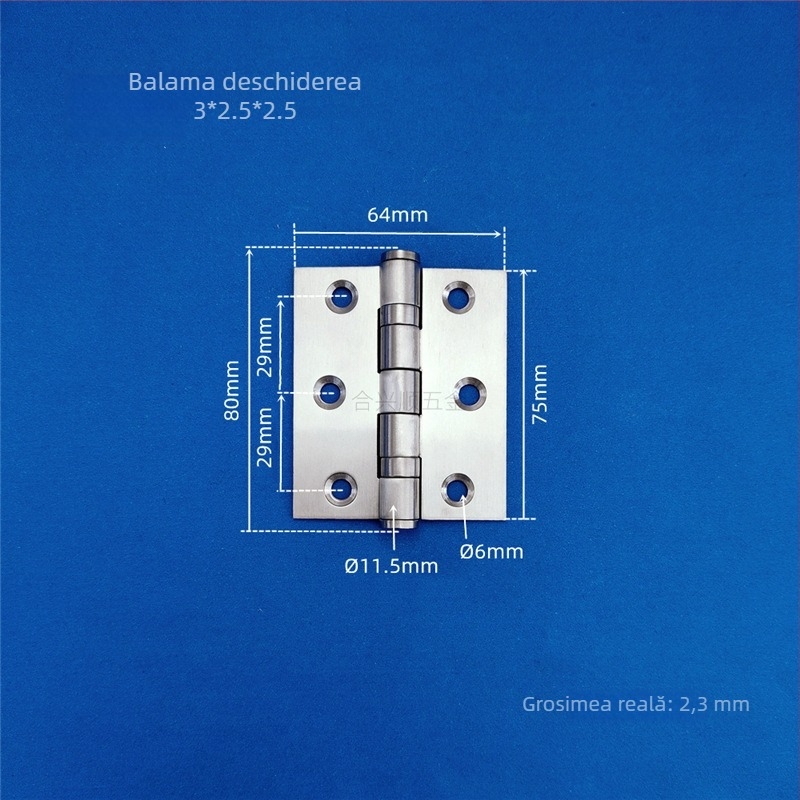 Balama pentru ușă de dulap, din oțel inoxidabil, finisaj periat, model deschidere plată, design modern minimalist