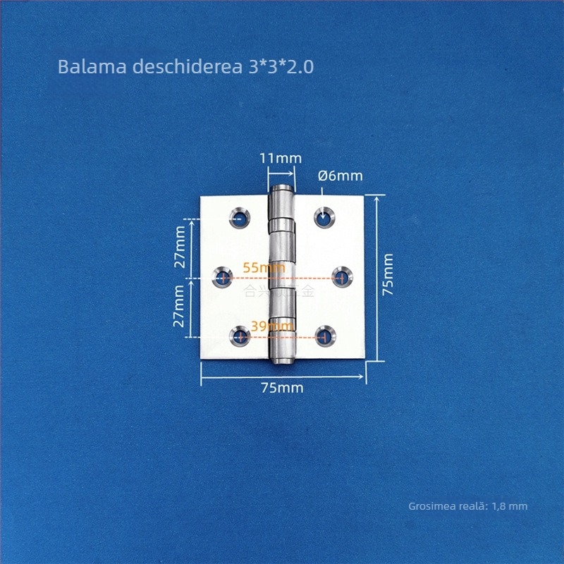 Balama pentru ușă de dulap, din oțel inoxidabil, finisaj periat, model deschidere plată, design modern minimalist