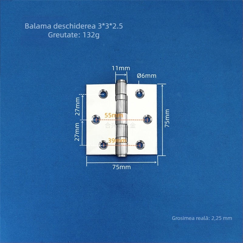 Balama pentru ușă de dulap, din oțel inoxidabil, finisaj periat, model deschidere plată, design modern minimalist