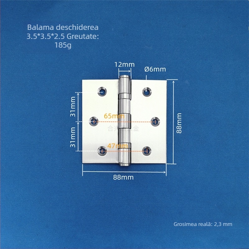 Balama pentru ușă de dulap, din oțel inoxidabil, finisaj periat, model deschidere plată, design modern minimalist