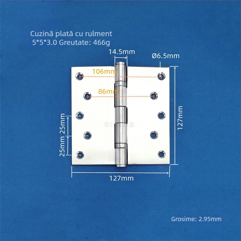 Balama pentru ușă de dulap, din oțel inoxidabil, finisaj periat, model deschidere plată, design modern minimalist