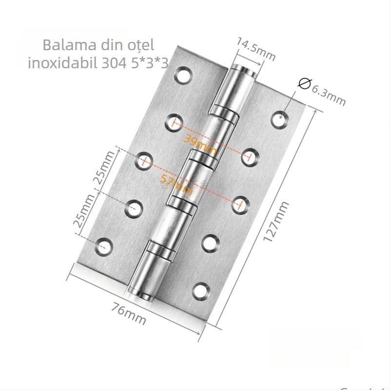 Balama pentru ușă de dulap, din oțel inoxidabil, finisaj periat, model deschidere plată, design modern minimalist