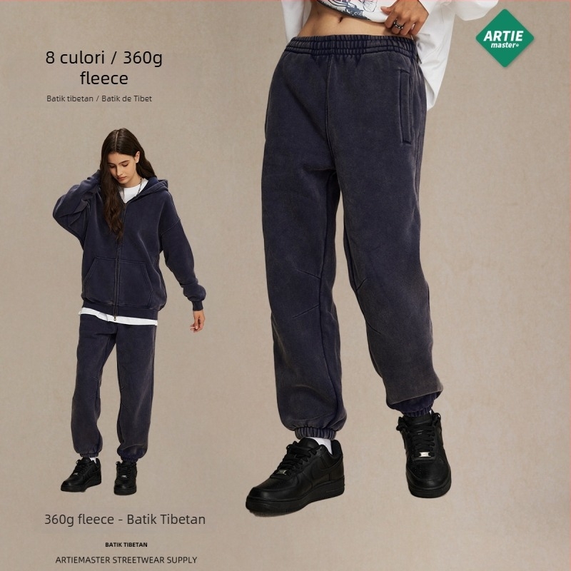 ArtieMaster pantaloni trening bărbați cu Batik, căptuți cu fleece, croială lejeră, talie medie, bumbac 52%, 360 g, iarnă 2023