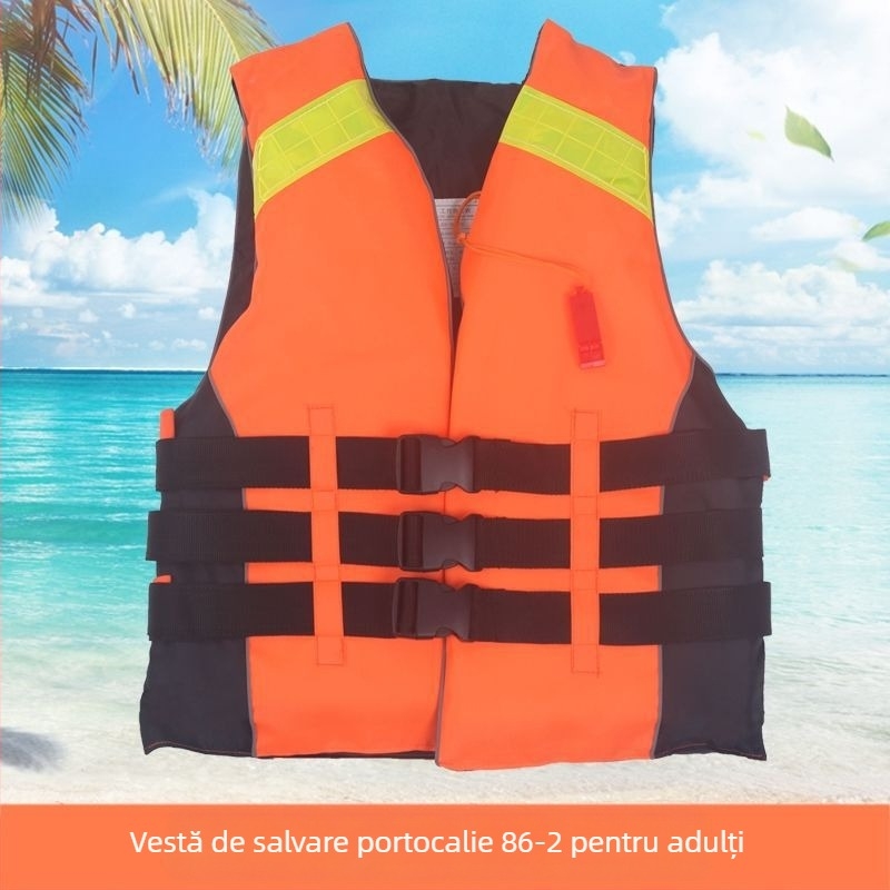 Vestă de salvare pentru adulți, profesională și portabilă, pentru pescuit și snorkeling, cu țesătură Oxford îngroșată și plutibilitate ridicată pentru bărci