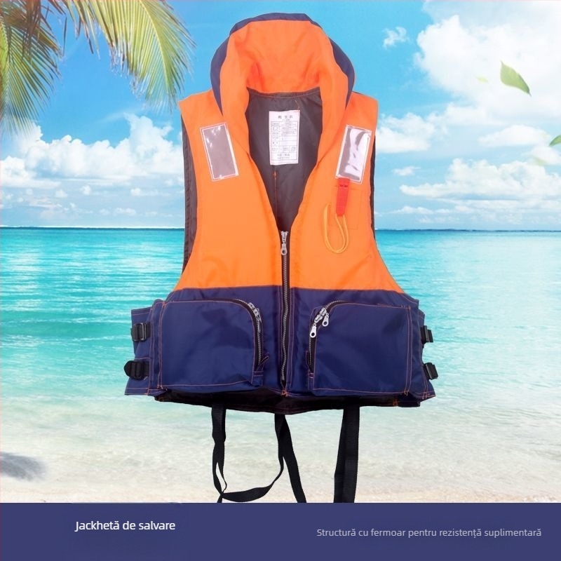 Vestă de salvare pentru adulți, profesională și portabilă, pentru pescuit și snorkeling, cu țesătură Oxford îngroșată și plutibilitate ridicată pentru bărci