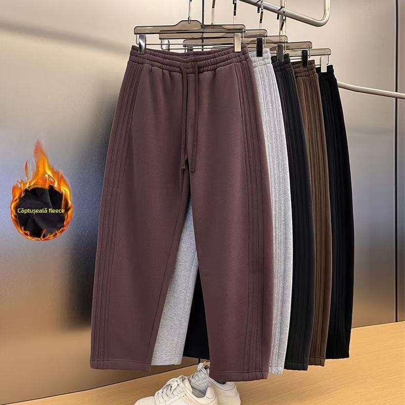 Pantaloni casual bărbați cu croială dreaptă - micro-elastici, poliester, talie medie, margine dreaptă, purtare zilnică, sezon toamnă, Lansare primăvara 2025