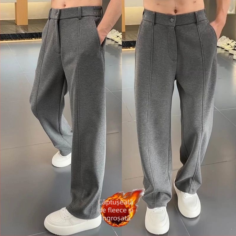 Pantaloni sport drepti pentru bărbați, din velur Cupro, țesătură groasă, micro-elasticitate, talie medie, croială dreptă (Primăvara 2025)
