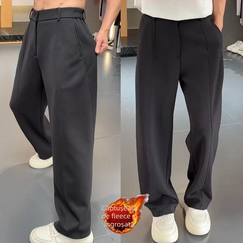 Pantaloni sport drepti pentru bărbați, din velur Cupro, țesătură groasă, micro-elasticitate, talie medie, croială dreptă (Primăvara 2025)