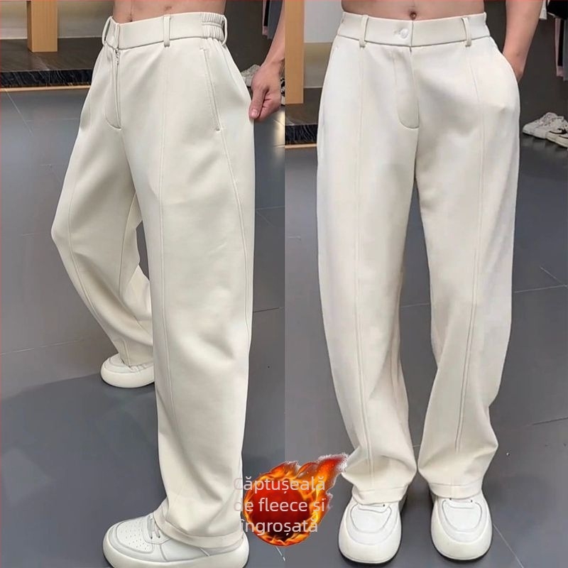 Pantaloni sport drepti pentru bărbați, din velur Cupro, țesătură groasă, micro-elasticitate, talie medie, croială dreptă (Primăvara 2025)