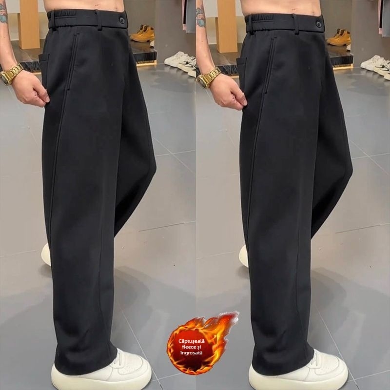 Pantaloni sport drepti pentru bărbați, din velur Cupro, țesătură groasă, micro-elasticitate, talie medie, croială dreptă (Primăvara 2025)