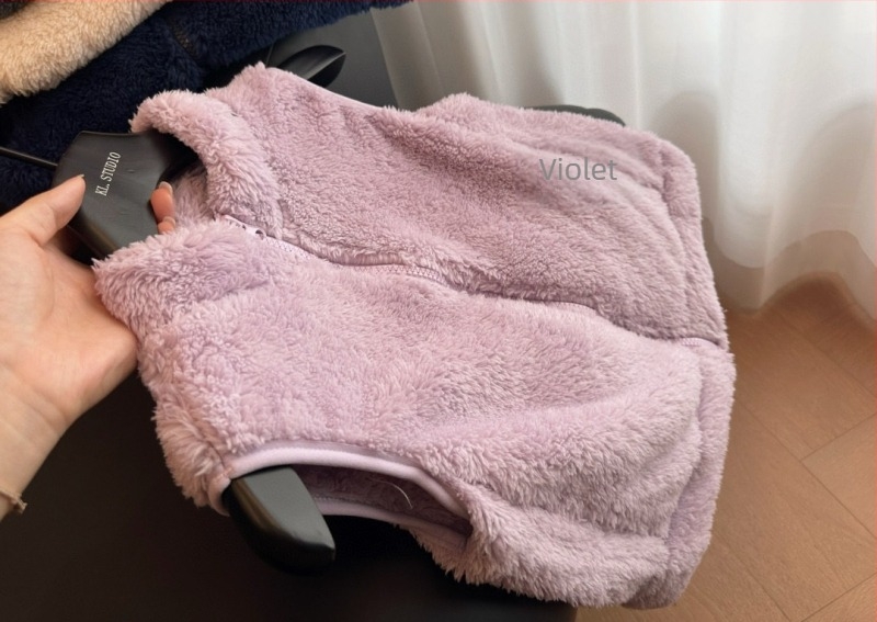 Vesta fleece pentru copii, fermoar frontal, exterior fleece 100% poliester, căptușeală poliester, fără glugă, stil cardigan lejer, pentru copii 3–8 ani, potrivită pentru iarnă, primăvară și toamnă