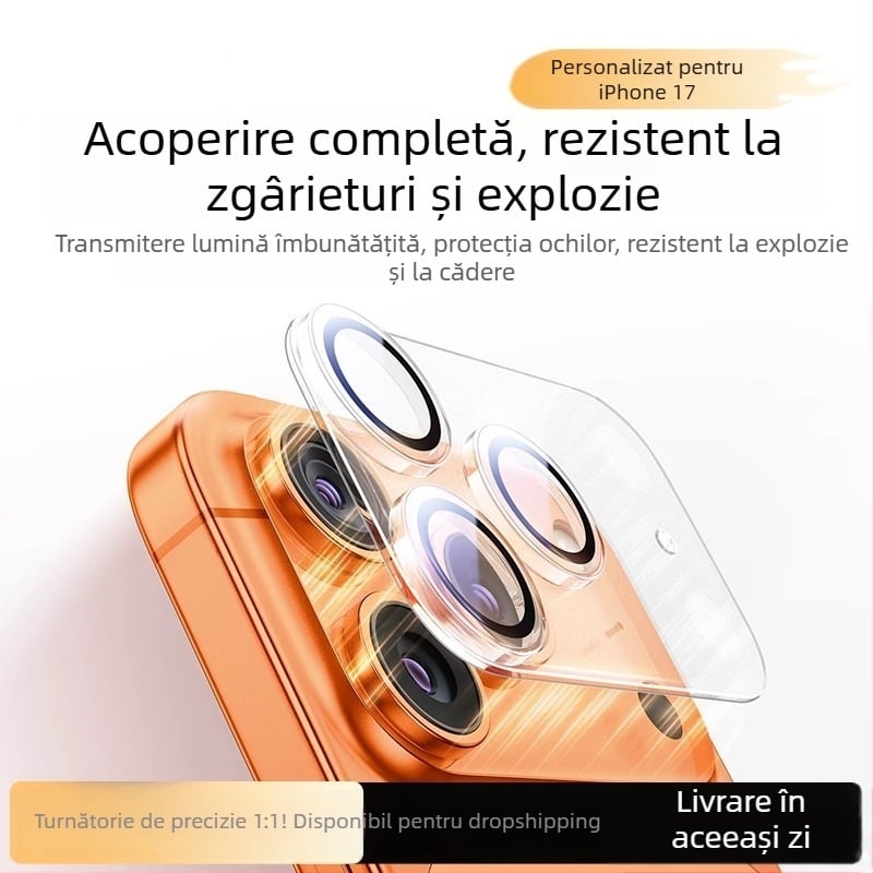 Film pentru lentila camerei din sticlă temperată pentru seria iPhone 13/14 — acoperire 3D completă, claritate HD, praf rezistent, antiamprente