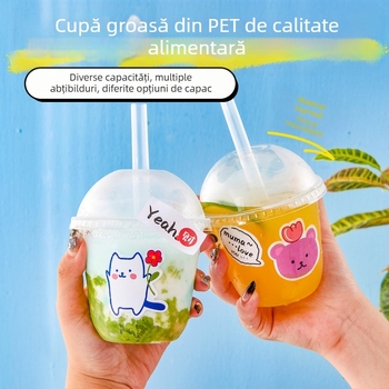 Pahar de unică folosință pentru ceai cu lapte, cu capac, recipient transparent pentru băuturi reci, ceai cu lămâie și suc de fructe
