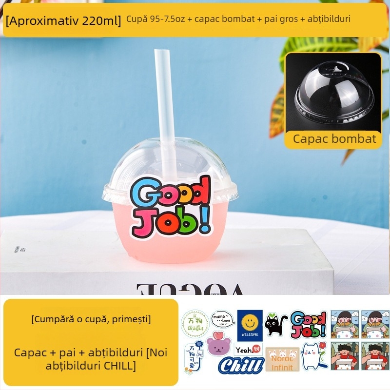 Pahar de unică folosință pentru ceai cu lapte, cu capac, recipient transparent pentru băuturi reci, ceai cu lămâie și suc de fructe