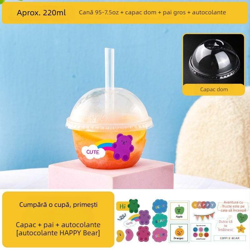 Pahar de unică folosință pentru ceai cu lapte, cu capac, recipient transparent pentru băuturi reci, ceai cu lămâie și suc de fructe