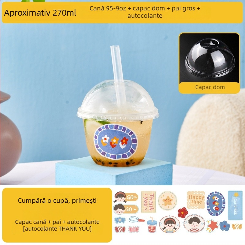 Pahar de unică folosință pentru ceai cu lapte, cu capac, recipient transparent pentru băuturi reci, ceai cu lămâie și suc de fructe