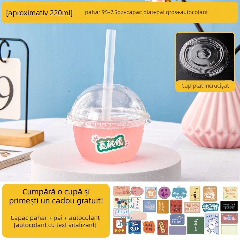Pahar de unică folosință pentru ceai cu lapte, cu capac, recipient transparent pentru băuturi reci, ceai cu lămâie și suc de fructe