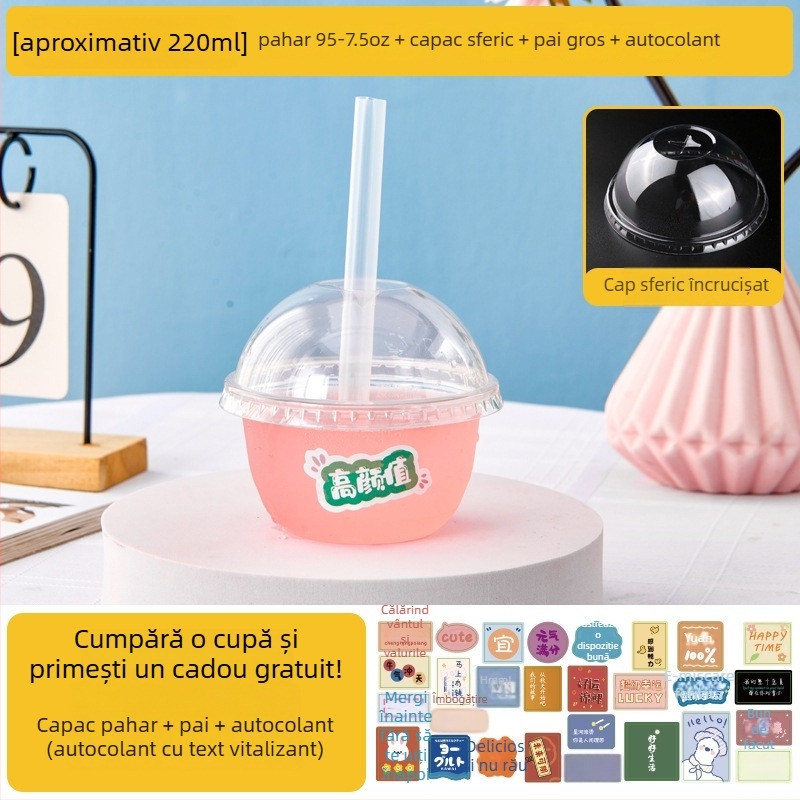 Pahar de unică folosință pentru ceai cu lapte, cu capac, recipient transparent pentru băuturi reci, ceai cu lămâie și suc de fructe