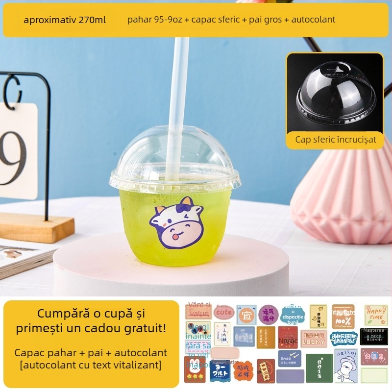 Pahar de unică folosință pentru ceai cu lapte, cu capac, recipient transparent pentru băuturi reci, ceai cu lămâie și suc de fructe
