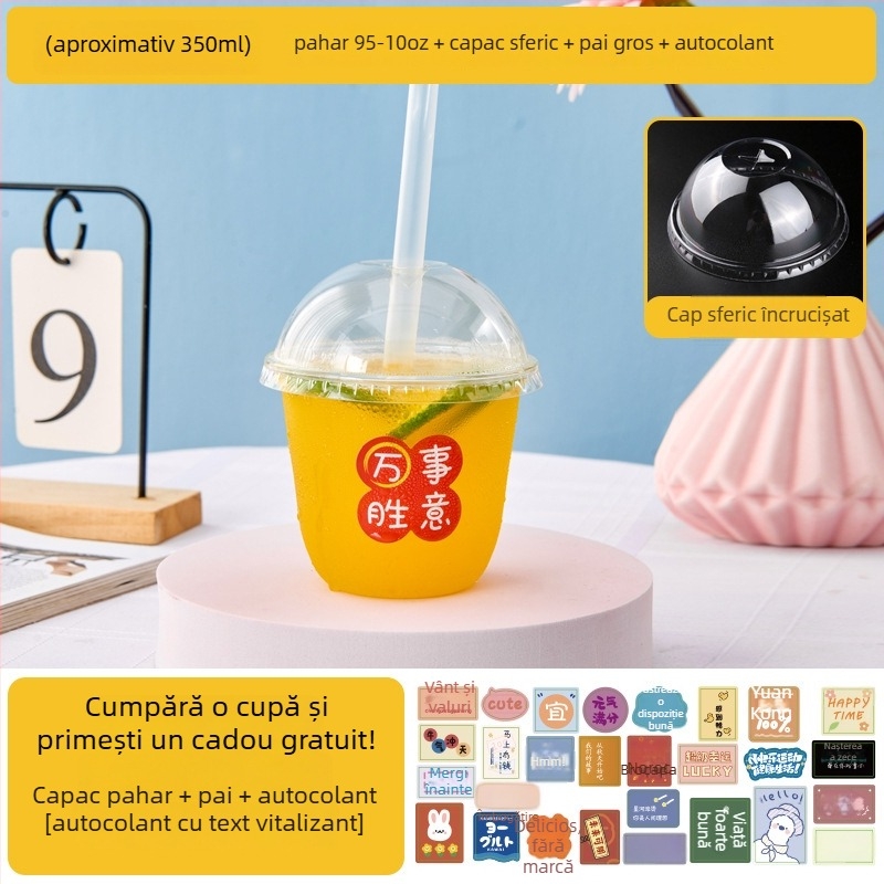 Pahar de unică folosință pentru ceai cu lapte, cu capac, recipient transparent pentru băuturi reci, ceai cu lămâie și suc de fructe