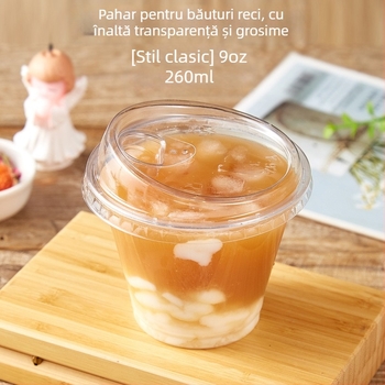 Pahar PET de unică folosință pentru băuturi cu lapte/latte, 301–400 ml, transparent, anti-scurgeri, imprimare logo, personalizare disponibilă