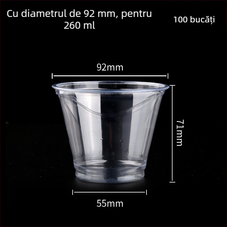 Pahar PET de unică folosință pentru băuturi cu lapte/latte, 301–400 ml, transparent, anti-scurgeri, imprimare logo, personalizare disponibilă