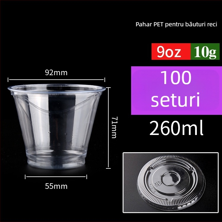 Pahar PET de unică folosință pentru băuturi cu lapte/latte, 301–400 ml, transparent, anti-scurgeri, imprimare logo, personalizare disponibilă